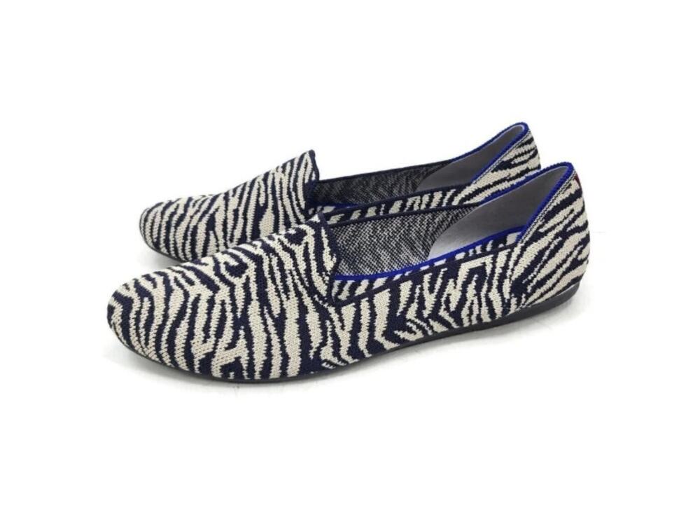 Rothy's The Loafer Navy Zebra Print Blue Black Slip On Shoes Size 7.5 EUC